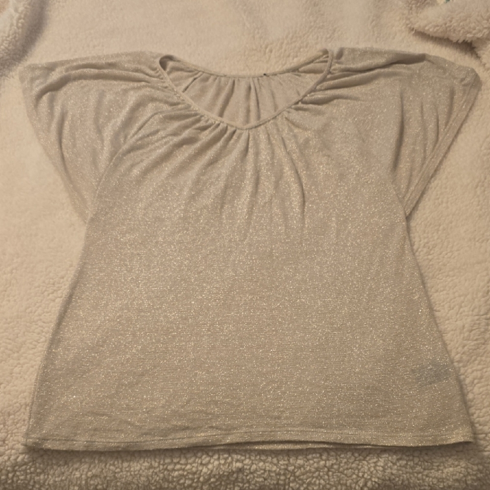 White House Black Market Shimmering Beige Blouse